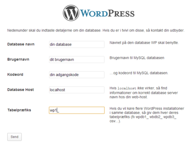 Konfigurationsoplysninger til Databasen